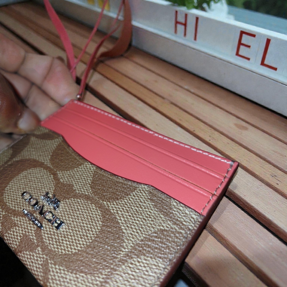 NWOT Coach Brown and Coral Card Holder - Picture 2 of 4